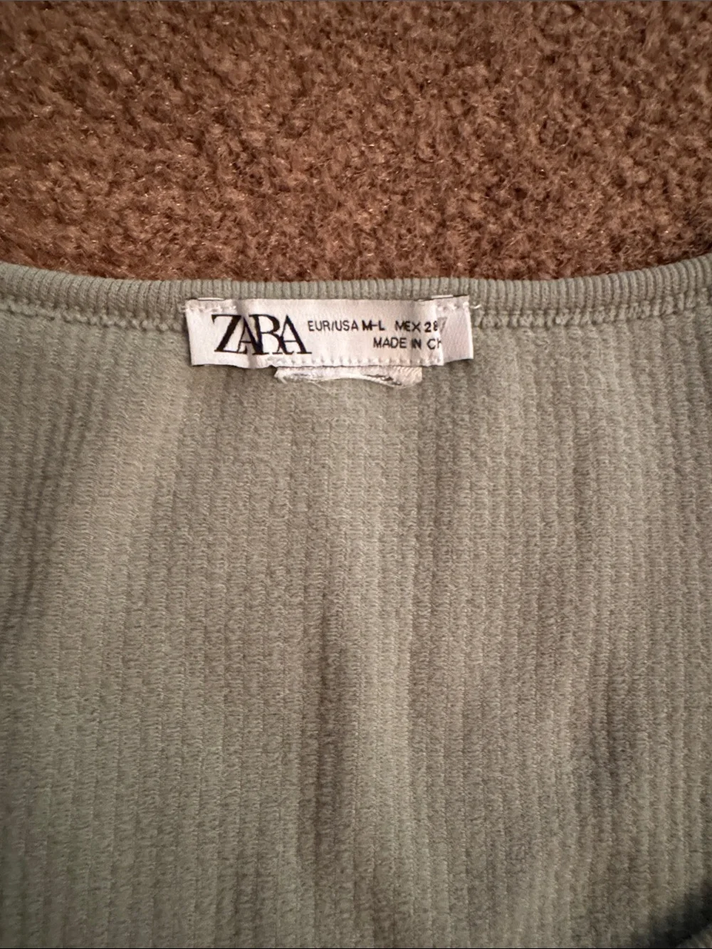 Zara Ribbed Scoop Neck Crop Top - green
